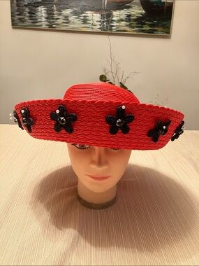 Chic Red Floral Beaded Embellished Women's Hat